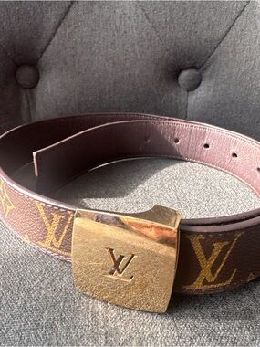 Louis Vuitton Monogram Canvas Belt with Gold LV Buckle